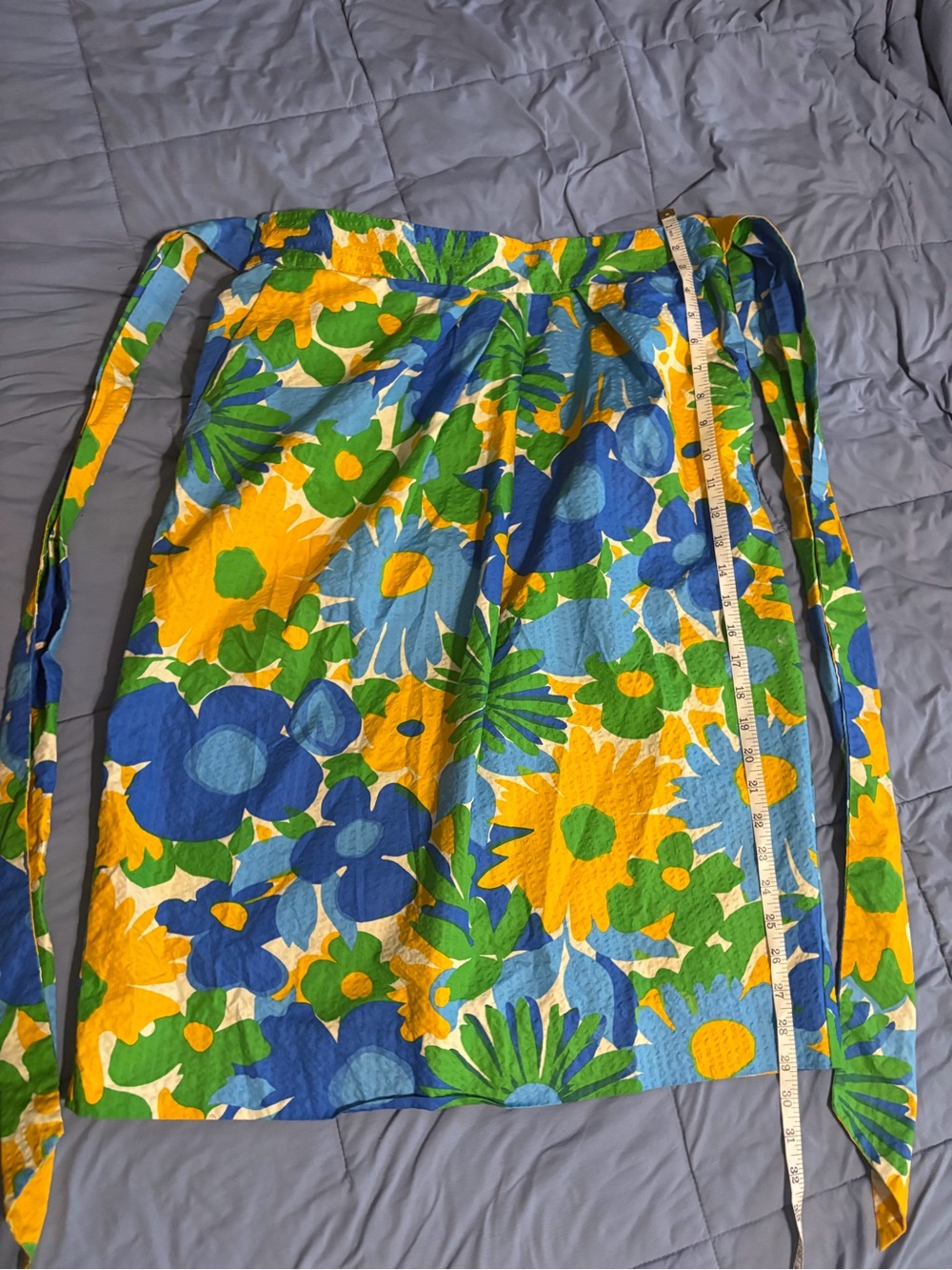 J. Crew Collection Floral Tie-Waist A-Line Skirt in Blue, Yellow & Green